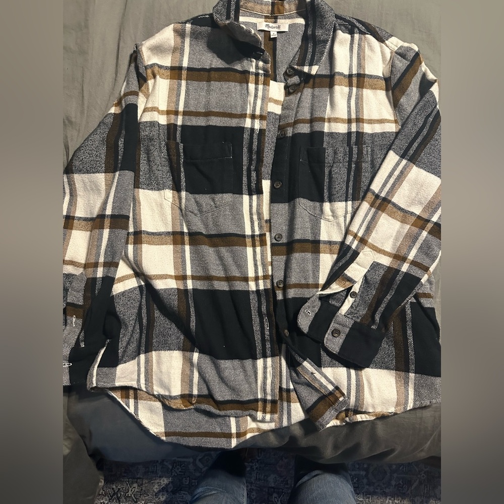 Women’s Madewell Plaid Shirt Jacket in Black, Brown, and Cream